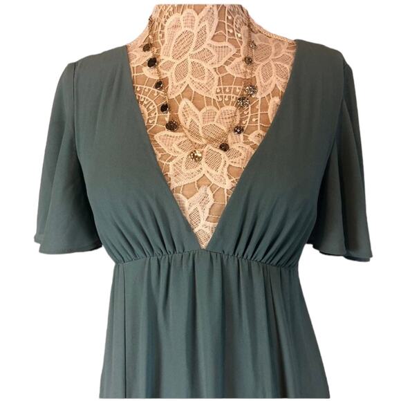 Show me your mumu faye flutter maxi dress Deep V open back sage crisp size small - Picture 2 of 12
